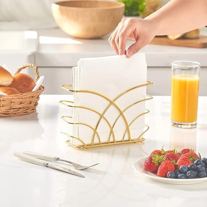 CentraLit Modern Napkin Holder for Dining Table and Kitchen - Tissue Paper Stand for Home Décor, Restaurant, Dispenser Organizer (Gold)