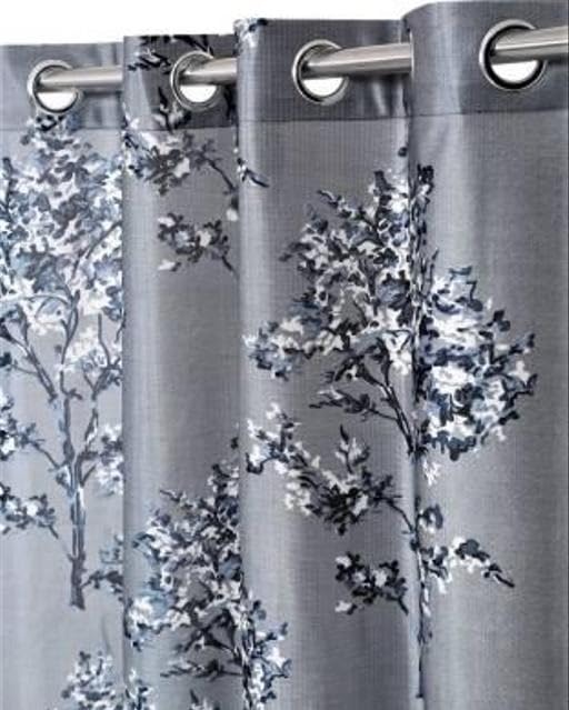 Shine Creations Stylish Door Curtains 2pcs Floral Panels for Modern and Classic Interiors Grey 7 Feet