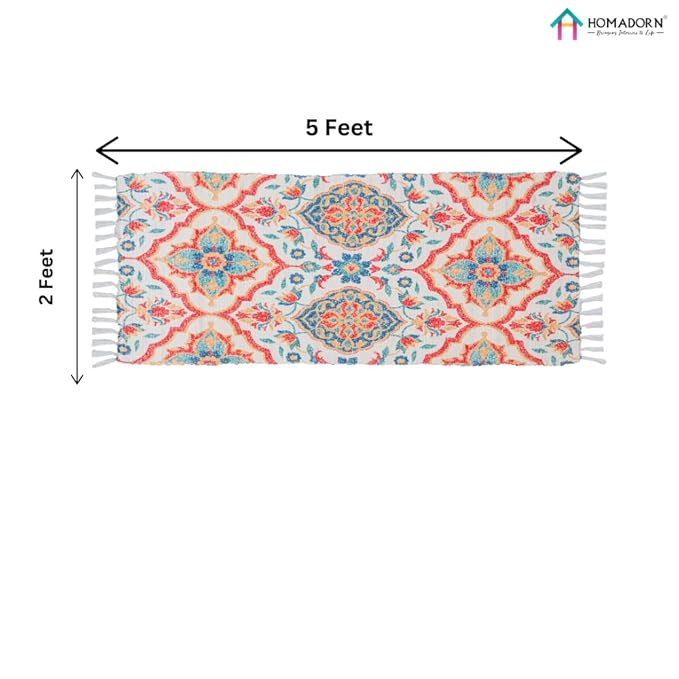 HOMADORN Handmade Sustainable Printed Modern Dhurrie/Rugs/Carpet for Living Room/Drawing Room/Bedside Runner for Enhanced Decor