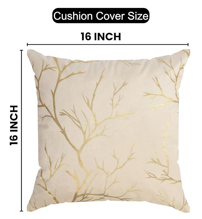 Velvet Foil Cushion Covers 16 inch x 16 inch Set of 2, Cream