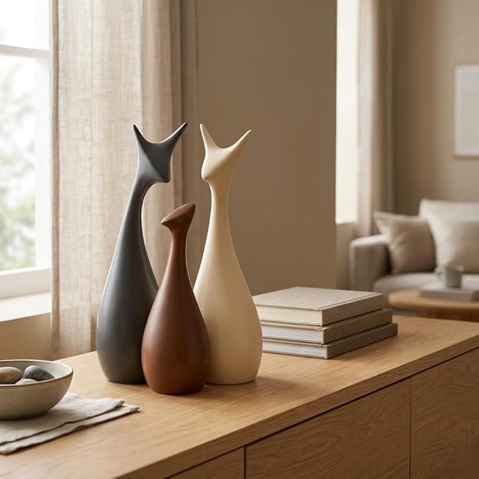 Xtore® Home Decor Lucky Deer Family Matte Finish Ceramic Figures - (Set of 3, Matte Brown)