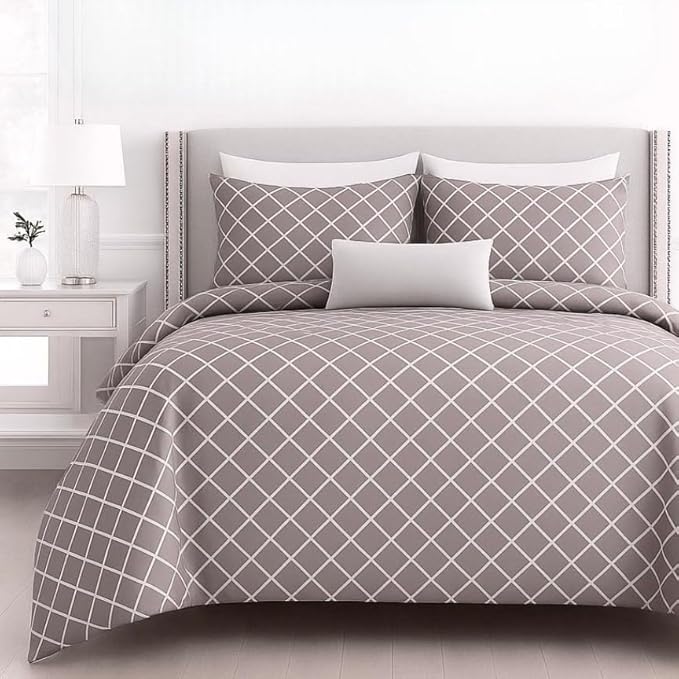 DECOR2ADMIRE 300 TC Premium Glace Cotton Solid Lines Pastel Shades Bedsheet for Double Bed with 2 Pillow Covers for Home (Solid-Box Mauve, Double 90" x 100")
