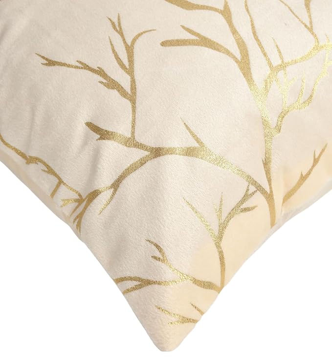 Velvet Foil Cushion Covers 16 inch x 16 inch Set of 2, Cream