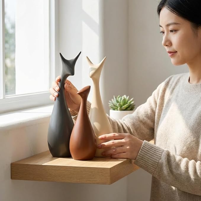 Xtore® Home Decor Lucky Deer Family Matte Finish Ceramic Figures - (Set of 3, Matte Brown)