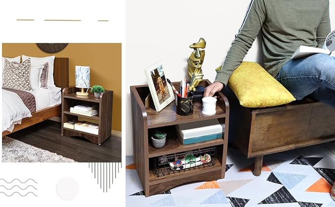 Yookeer Modern Bedside Table with 3 Shelves,Bed Side Table Wooden Organizer Stand/Home Decor Table/Coffee Table/End Table/Side Table for Bedroom/End Table for Living Room 40.6x25.4x50.8 cm,Dark Brown