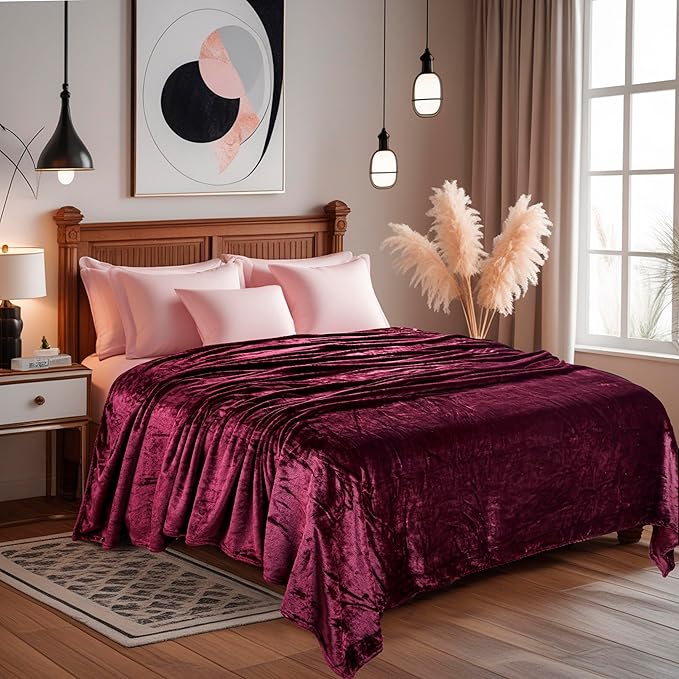 ABRAZO AC Blanket | 300 GSM Lightweight Super Soft Cozy for Bed, Sofa, Couch, Travel & AC Room | Double Bed 220×240 cm | Solid Color | Breathable All-Season Comfort (Velvet Wine)