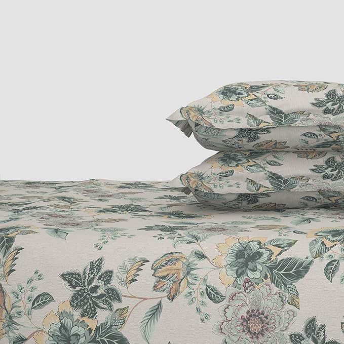 Himeya 100% Cotton Double Bed Bedsheet 225 x 254 CM,144 TC, Ultra-Soft & Breathable,Long-Lasting & Durable, Elegant Floral Design, Easy to Wash (Mint Green)