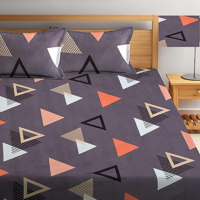 BSB HOME® Glace Cotton 160 TC Angora Checks Printed Single Bedsheets with 1 King Size Pillow Cover, (60X90 Inches, 5 x 7.5 Feet, Blue,White & Orange)