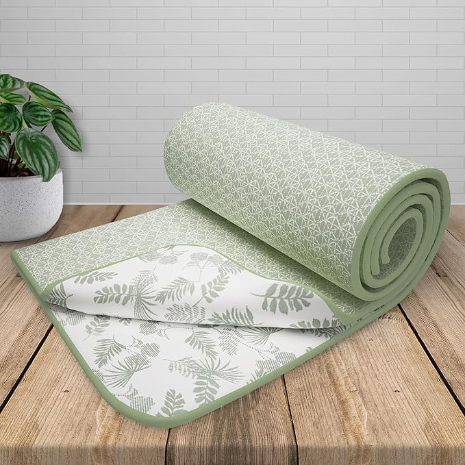 Story@Home Dohar Double Bed Cotton 100% | 150GSM 225 x240 cm Quilt AC Blanket for Summer | AC Comforter Double Bed | Light Green & White Floral Reversible Design Duvet | All-Season Blanket