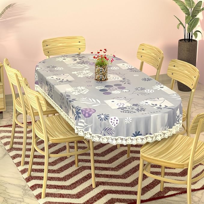 CRAFT CITY Non-Woven Flower Center Table Cover (40x60 Inches, Oval) | Durable & Water-Resistant Table Protector | Elegant Dining Table Cover for Home Decor (Grey)
