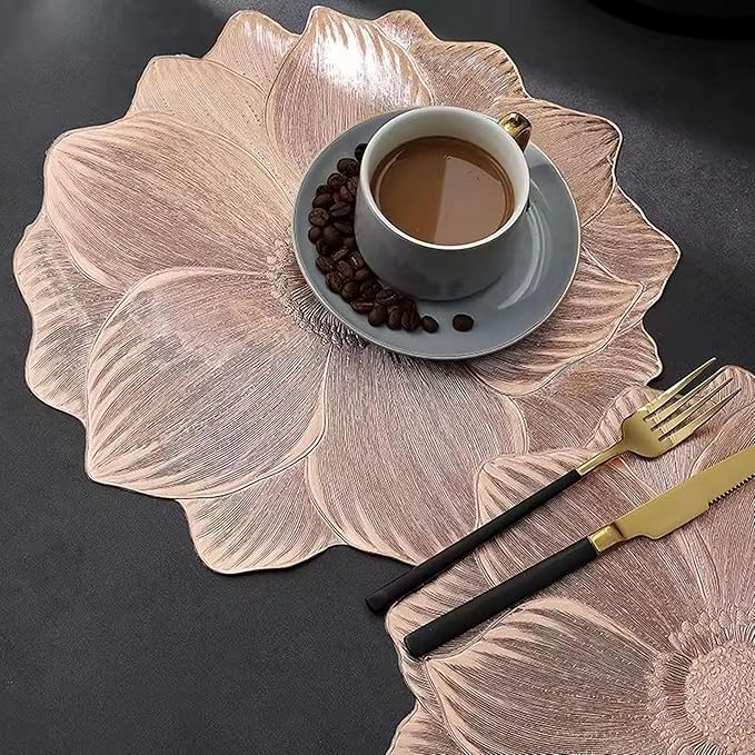 Modern Rexine Cutwork Table Runner | Waterproof Faux Leather for Center Table, Stain Resistant, Durable & Easy Maintenance, Elegant Home Decor Accent | 3Petals Rose Gold Color