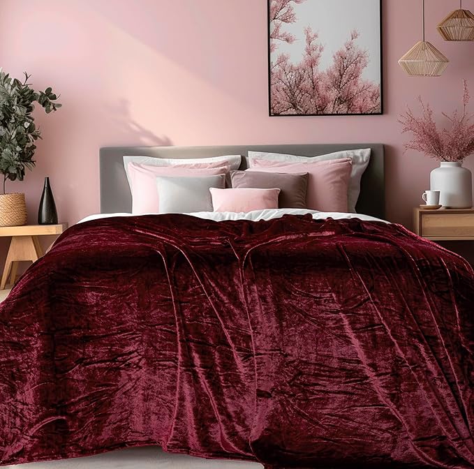 ABRAZO AC Blanket | 300 GSM Lightweight Super Soft Cozy for Bed, Sofa, Couch, Travel & AC Room | Double Bed 220×240 cm | Solid Color | Breathable All-Season Comfort (Velvet Wine)