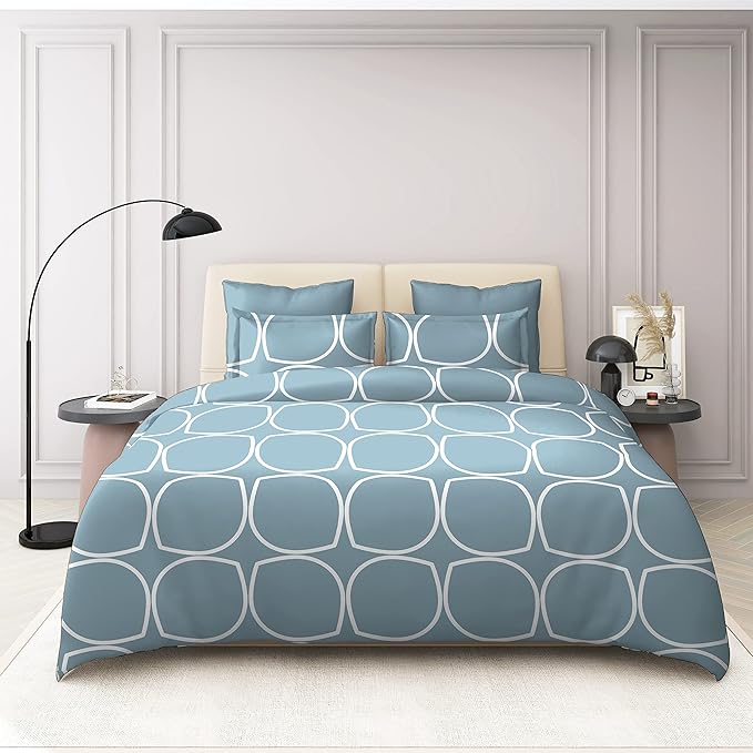 THE HOME STYLE Supersoft Cotton Feel Glace Cotton King Size Printed Flat Double Bedsheet wih 2 Pillow Cover II 400 TC, 90"x100" Inch (King, Cadet Grey)