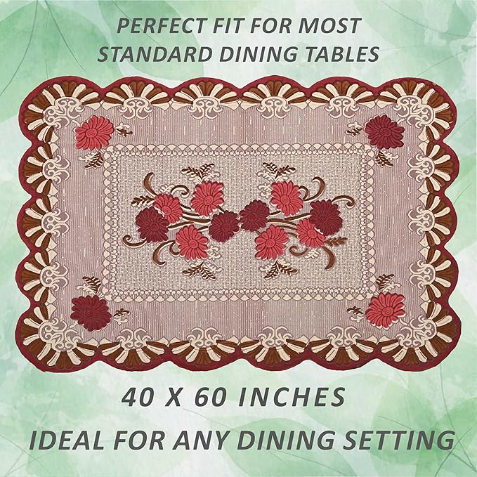 Kuber Industries Flower Printed Cotton 4 Seater Center Rectangular Table Cover,40"X60" (Pink & Brown)-44KM031